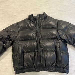 SPRWMN leather puffer jacket, black